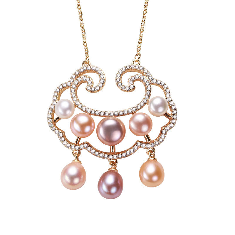 Buddha Stones18Kゴールドメッキ 天然真珠 中国ロックチャーム 誠実ネックレスペンダント