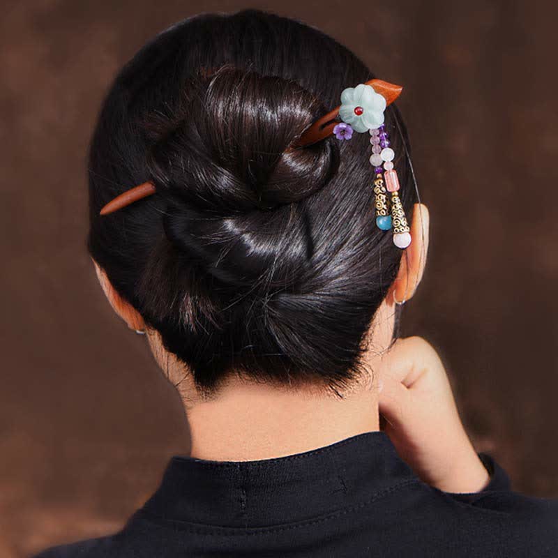 レッドサンダルウッド、アメジスト、アベンチュリンのお守りヘアピン装飾