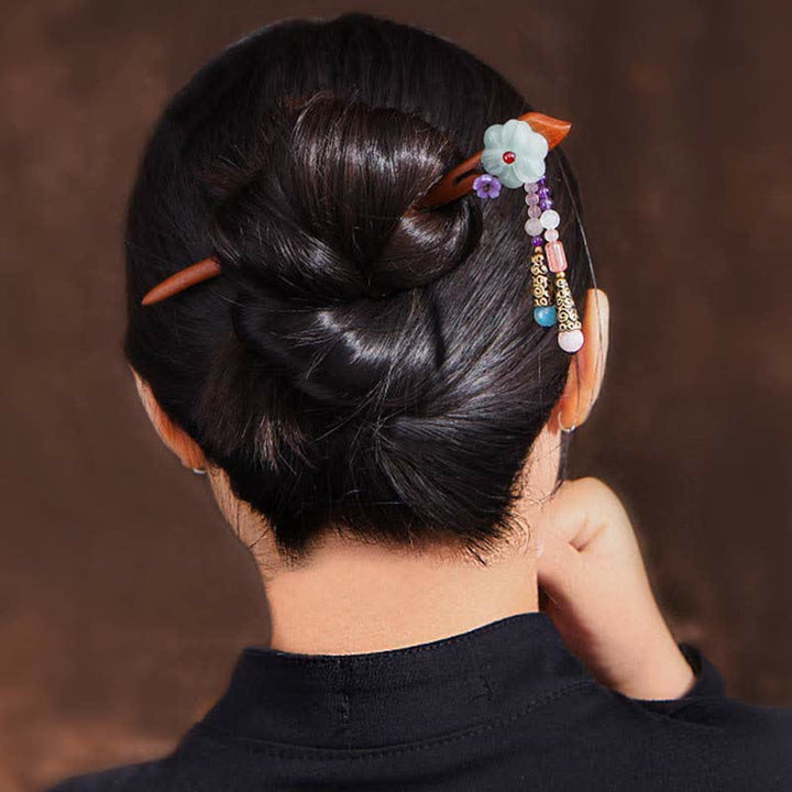 レッドサンダルウッド、アメジスト、アベンチュリンのお守りヘアピン装飾