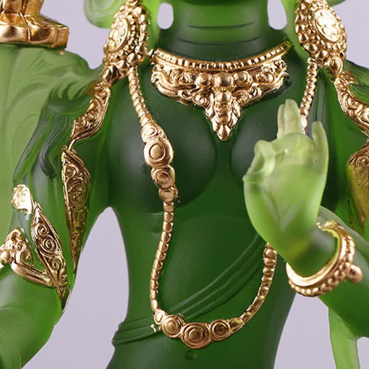 Buddha Stonesグリーンターラ ハンドメイド リュウリ クリスタル アートピース 守護 自宅 オフィス 像 装飾