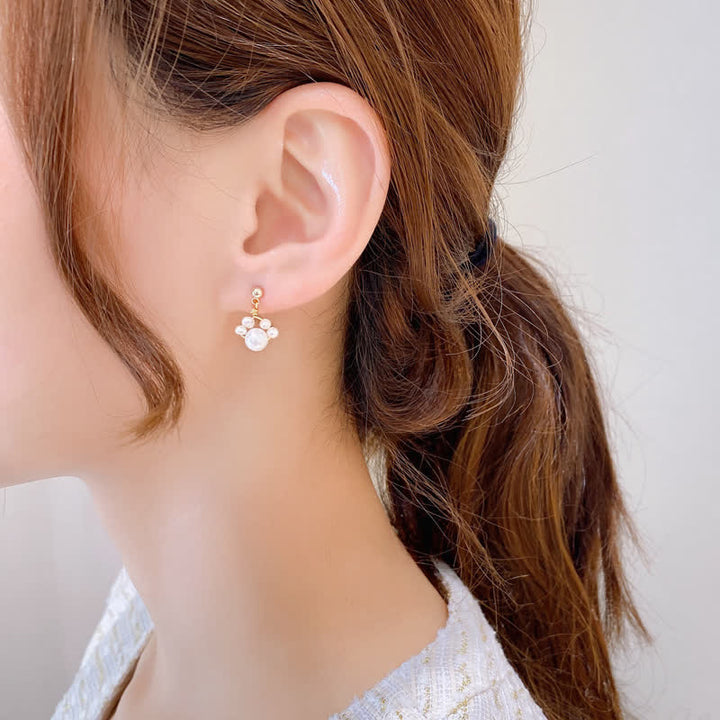 Buddha Stonesのキュートな猫の足跡パールのウィズダムスタッドドロップイヤリング - image 4