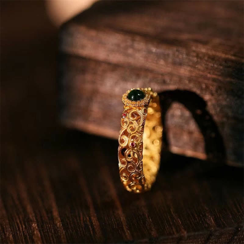 Buddha Stones925スターリングシルバー シアン翡翠 成功の幸運リング