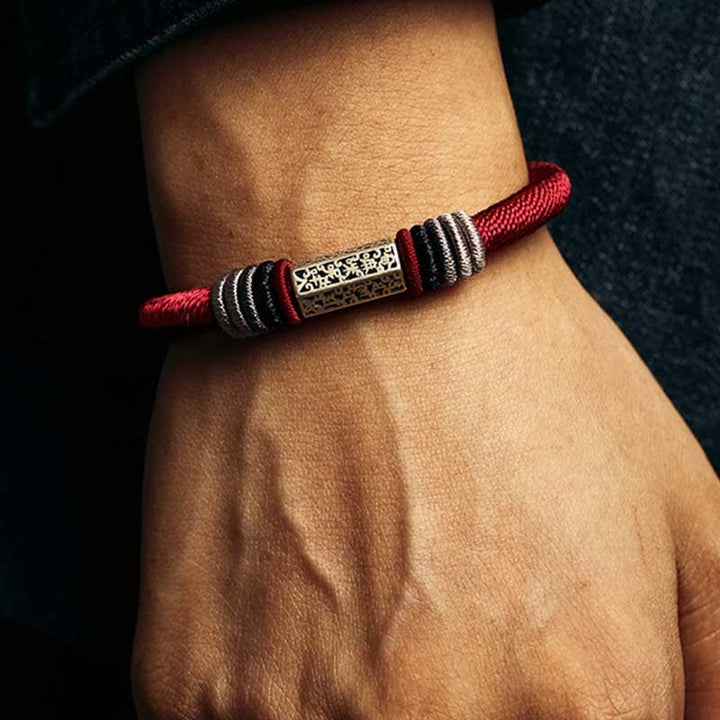 Buddha Stones925スターリングシルバーオーム・マニ・パドメ・フム平和の赤紐ブレスレット - image 4