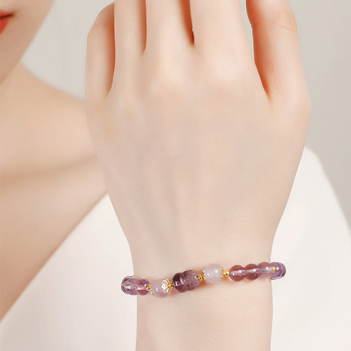 Buddha Stonesアクアマリン ストロベリークォーツ アメジスト ムーンストーン 貔貅 ヒーリングブレスレット
