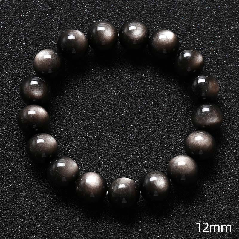 Buddha Stones天然銀光沢黒曜石 癒しの保護ブレスレット