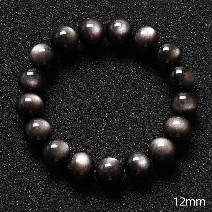 Buddha Stones天然銀光沢黒曜石 癒しの保護ブレスレット