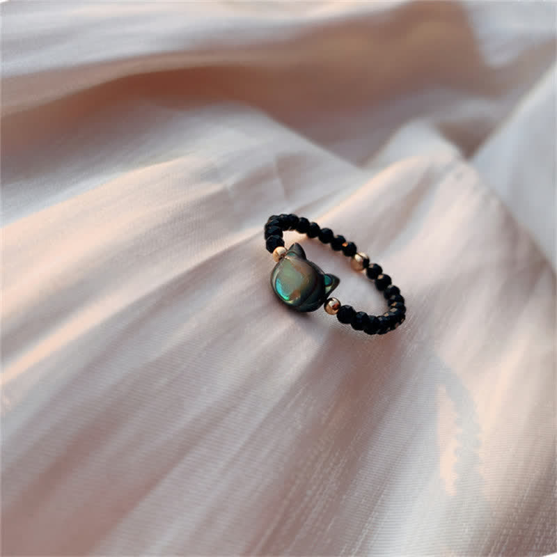 Buddha Stones天然シャコガイ石愛らしい猫14Kゴールド祝福リング - image 8