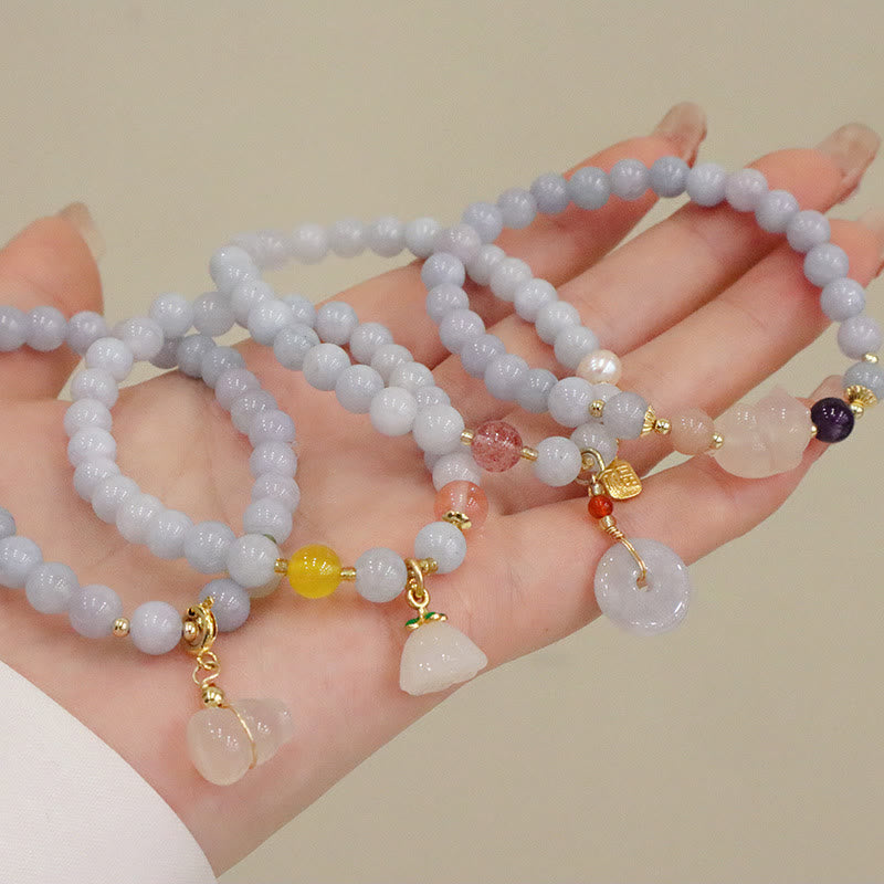 Buddha Stones天然アクアマリン カルセドニー セレニティ ウサギ ひょうたん 猫 チャームブレスレット - image 14