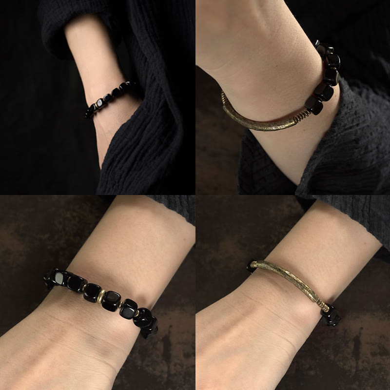 Buddha Stonesブラックオブシディアン クリスタル銅 強さ カップルブレスレット - image 11