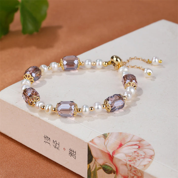 Buddha Stones天然アメジストパール平和ヒーリングチェーンブレスレット