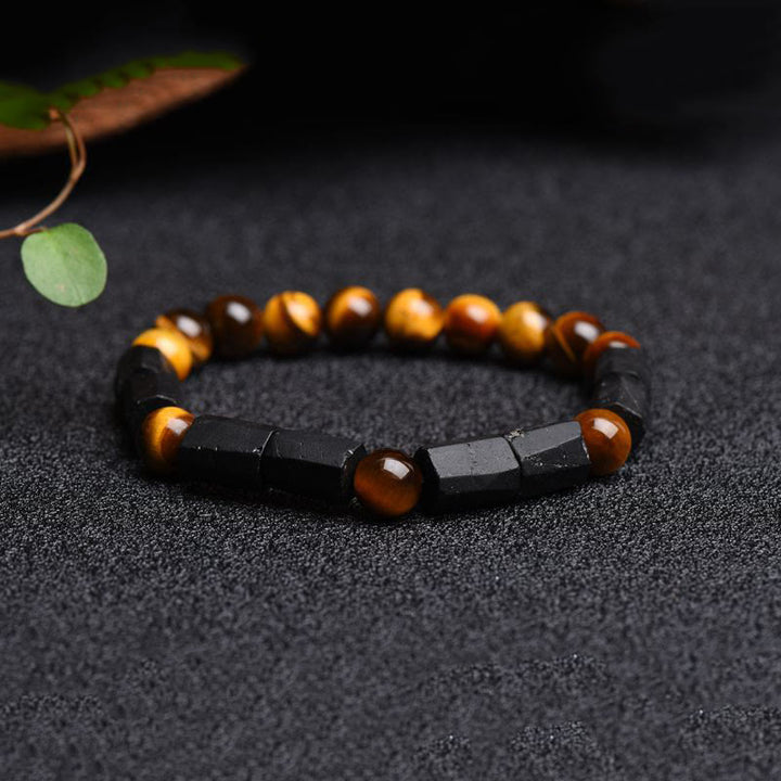 Buddha Stones天然ブラックトルマリン タイガーアイ ポジティブブレスレット