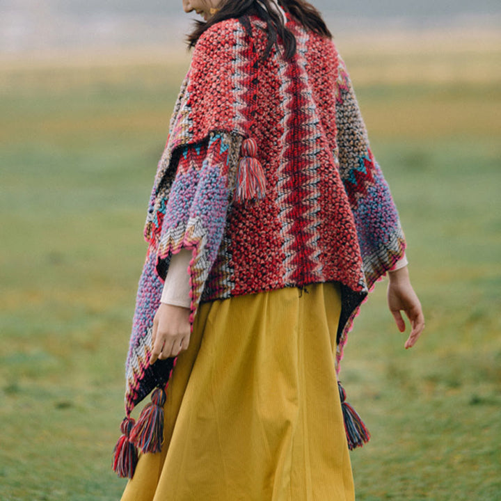 Buddha Stonesチベットショール 編み物 暖かいマント チベットタッセルスカーフ - image 3