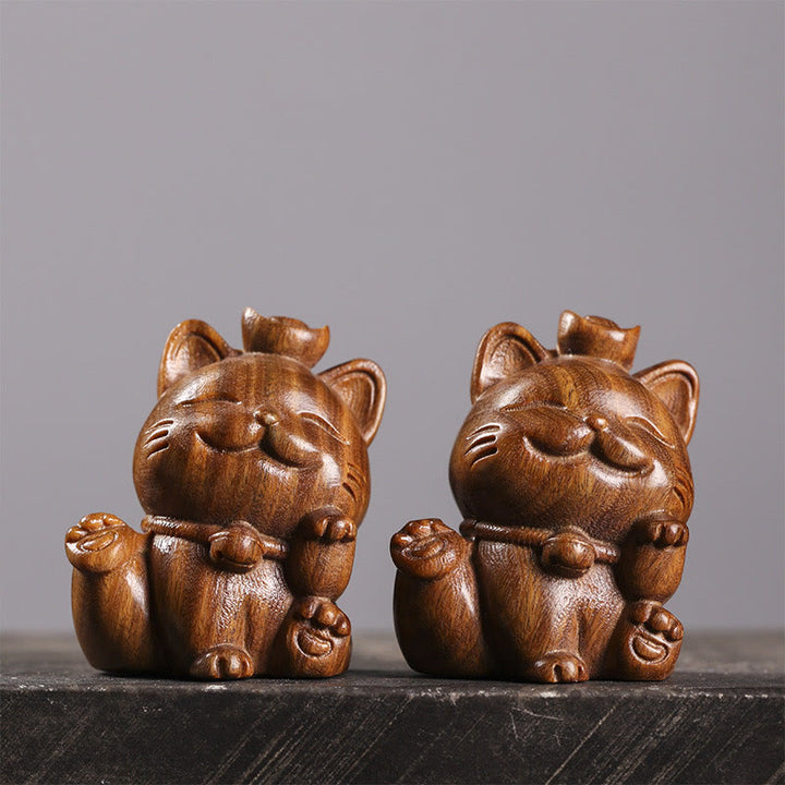 Buddha Stonesミニグリーンサンダルウッドインゴットラッキーキャット彫刻平和デスクデコレーション - image 11