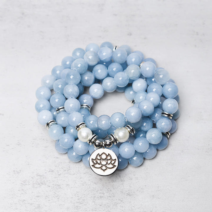Buddha Stones108個入りMalaビーズ アクアマリン ヒーリングブレスレット