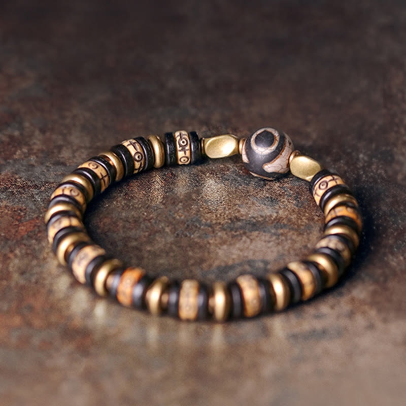 Buddha Stonesチベット骨ビーズ 黒檀 強さのブレスレット