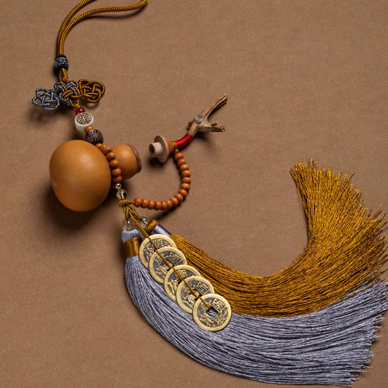 Buddha Stones風水 コイン ひょうたん 中国結び 幸運コイン 五帝 お金 富 タッセル 装飾 - image 0