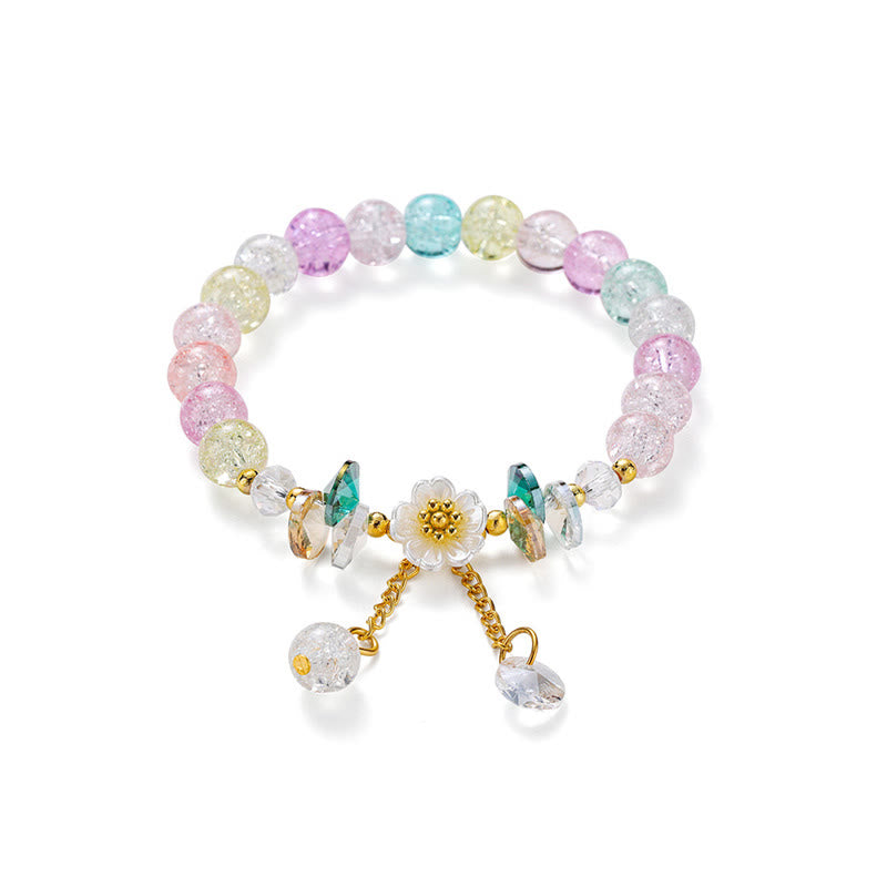Buddha Stonesのシンプルなデザインの花のチャームガラスビーズブレスレット