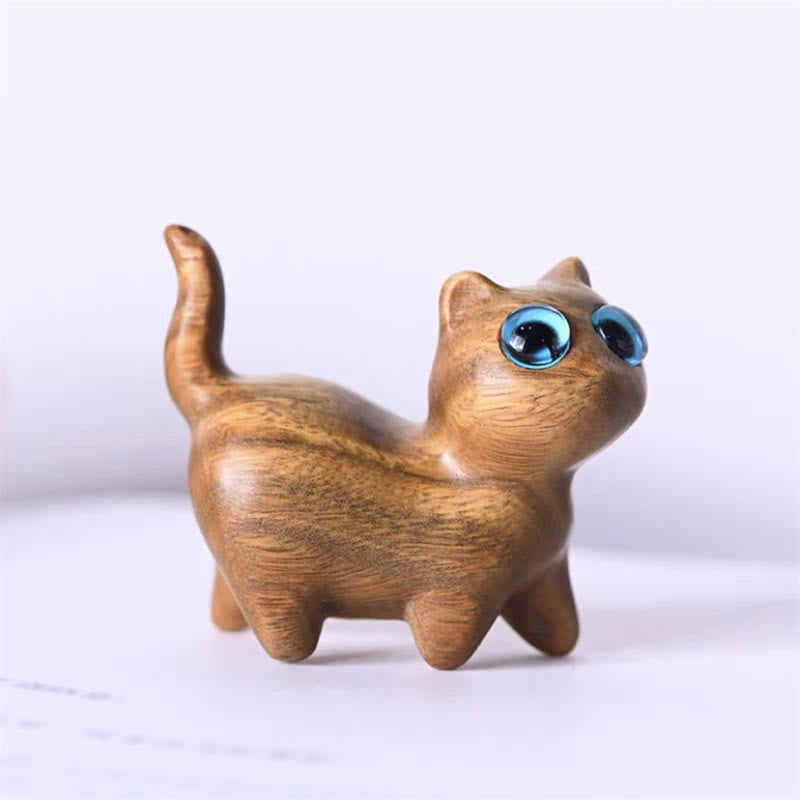 Buddha Stones緑白檀小葉紫檀かわいい猫の動物 心を落ち着かせる平和の装飾 - グリーンサンダルウッドの立ち猫 - image 20