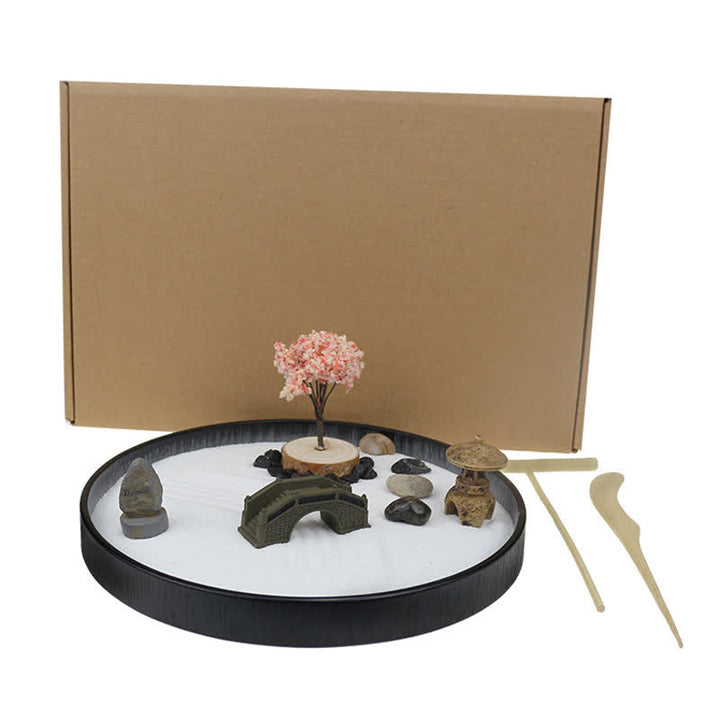 Buddha Stonesの木と小さな橋の風景、瞑想、穏やかな禅の庭の装飾 - image 1