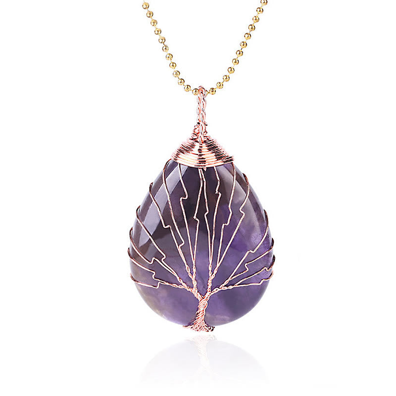 Buddha Stones天然水晶 生命の樹 ヒーリングエネルギー ネックレス ペンダント - アメジストローズゴールドツリー - image 4