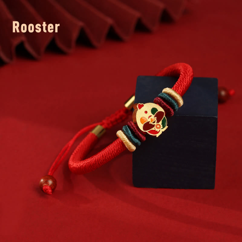 Buddha Stonesハンドメイド925スターリングシルバードラゴン年かわいい中国の十二支幸運編み込みレッドブレスレット - 雄鶏（手首周り14～19cm） - image 18