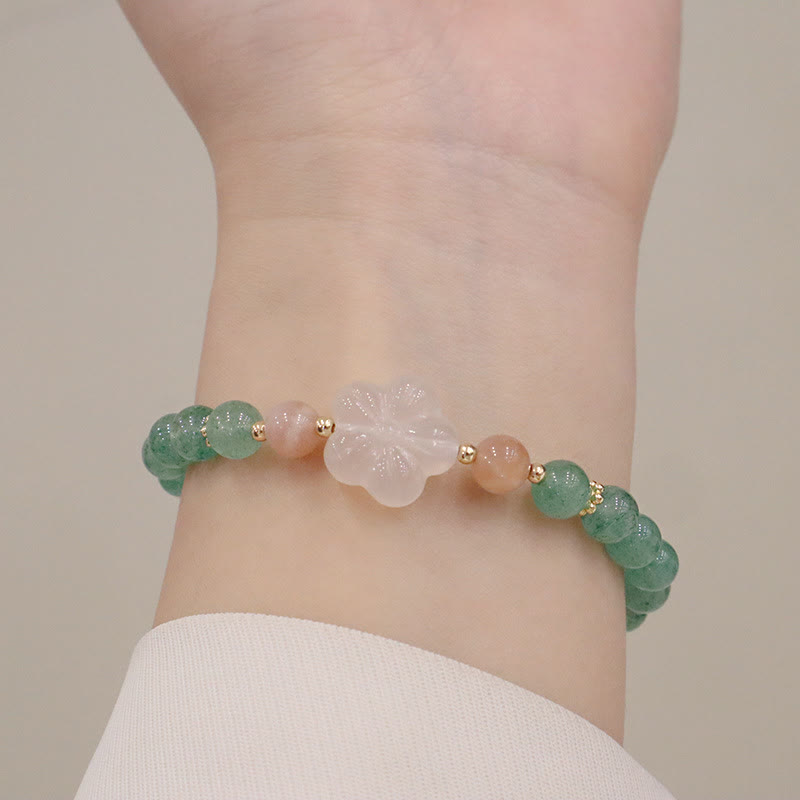 Buddha Stones天然グリーンストロベリークォーツ カルセドニーフラワー 感謝ブレスレット
