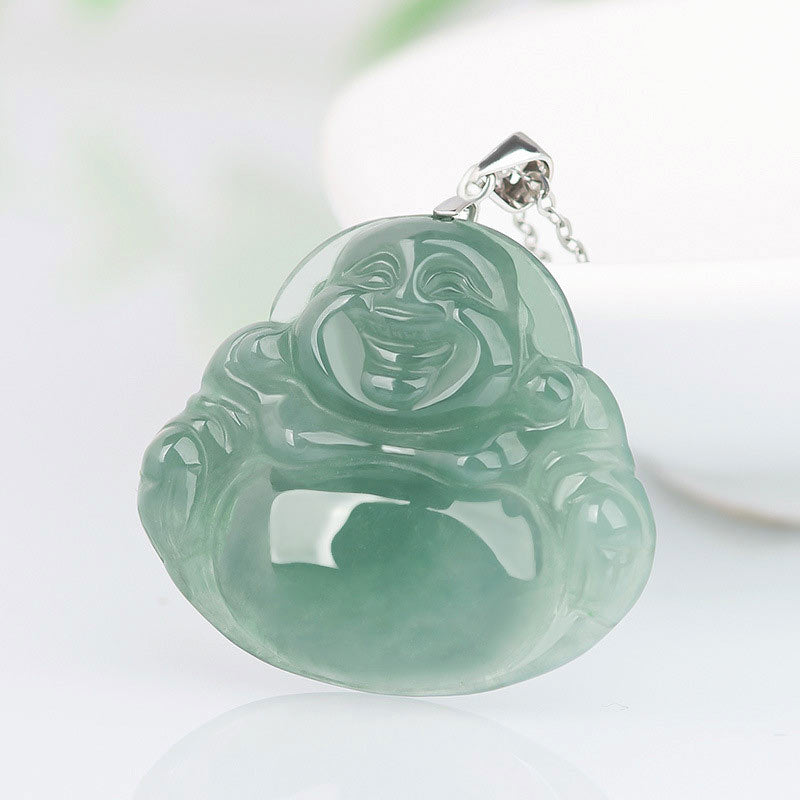 Buddha Stones925スターリングシルバー 笑う仏陀 翡翠 保護 穏やか ネックレス チェーン ペンダント - image 1