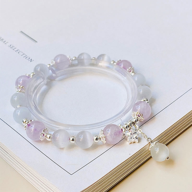 Buddha Stones925スターリングシルバー 天然アメジスト キャッツアイ スピリチュアルアウェアネススターブレスレット - image 1
