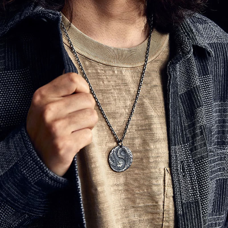 Buddha Stones990 スターリングシルバー 陰陽 ハンマーテクスチャ ハーモニーネックレスペンダント - image 5