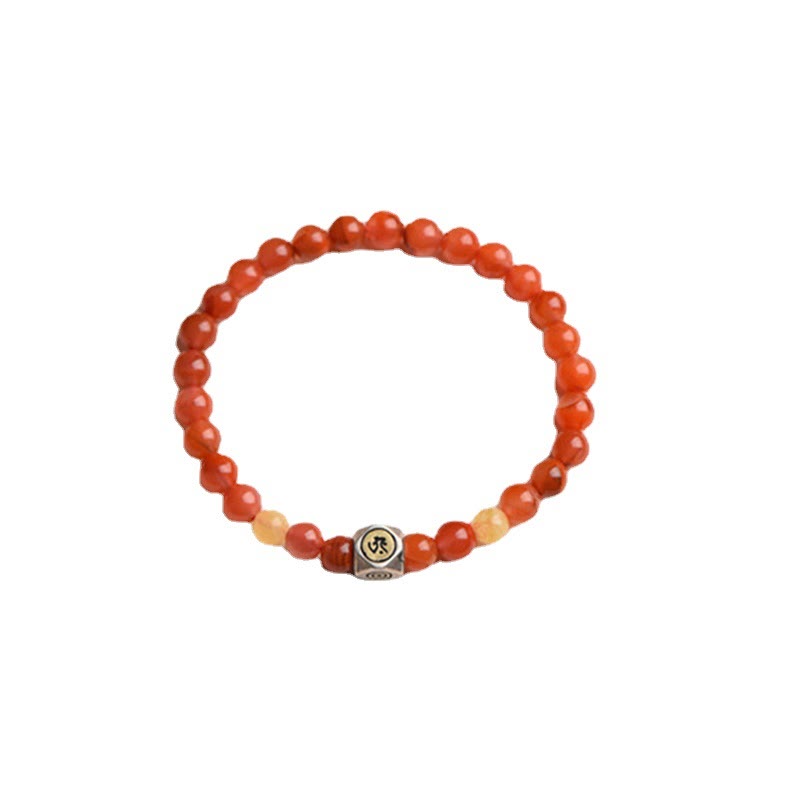 Buddha Stones925スターリングシルバー十二支誕生仏お守り 赤瑪瑙 琥珀 自己受容ブレスレット