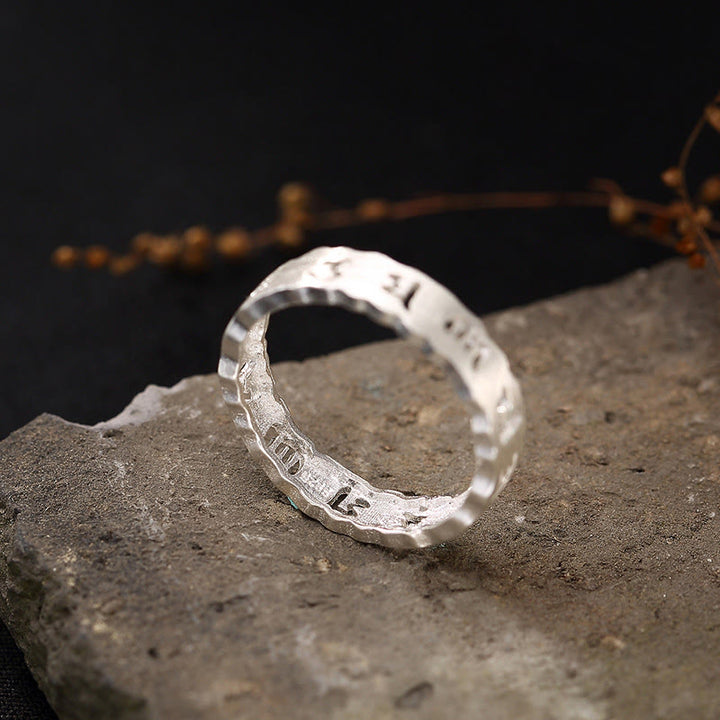 Buddha Stonesチベット 925 スターリングシルバー オム・オーム・マニ・パドメ・フム平和中空リング - image 1