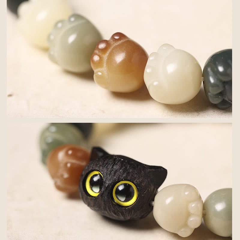 Buddha Stones天然菩提樹 愛らしい足跡黒檀招き猫 知恵のブレスレット - image 6