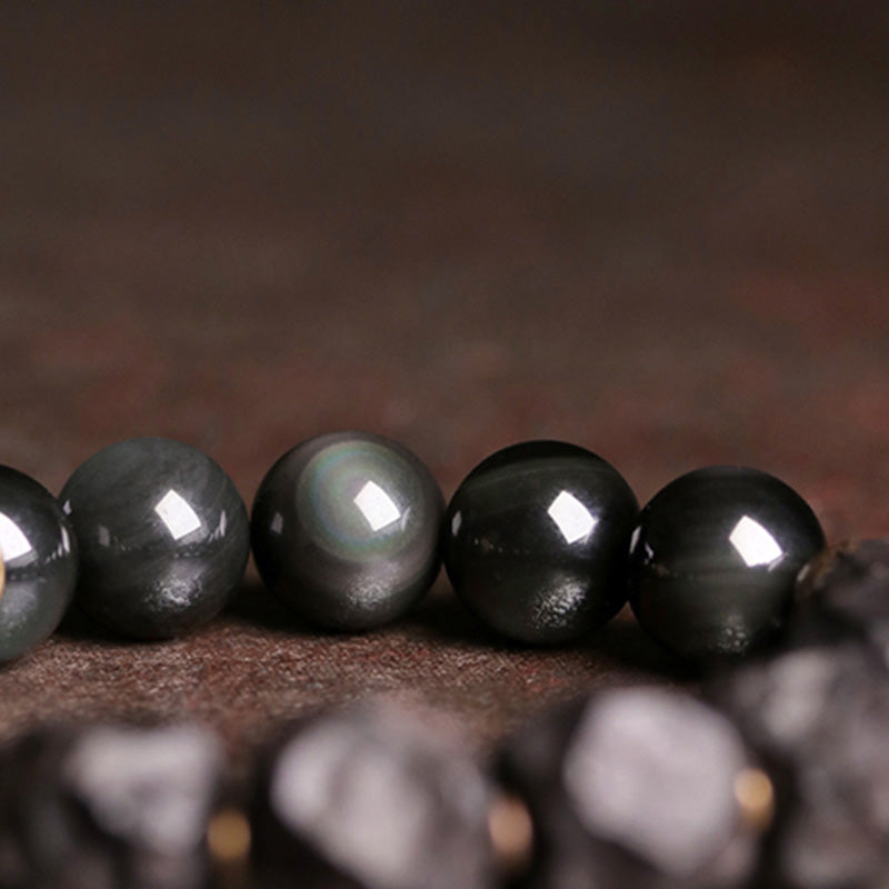 Buddha Stones黒曜石 黒檀 木 銅 強さ カップル ブレスレット