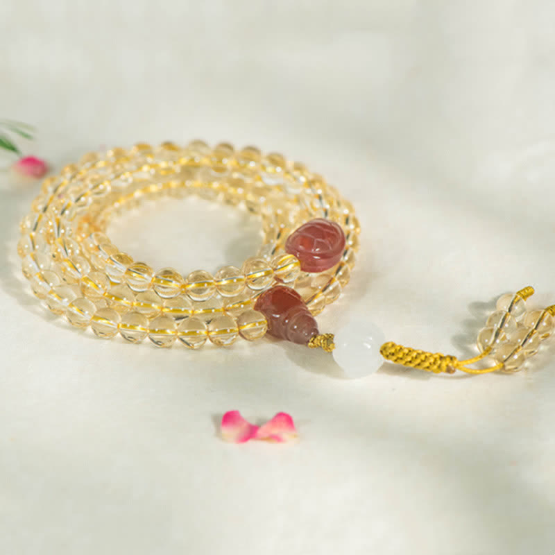 Buddha Stones 108Malaビーズ 925 スターリングシルバー 天然シトリン 赤瑪瑙 白翡翠 繁栄のチャームブレスレット