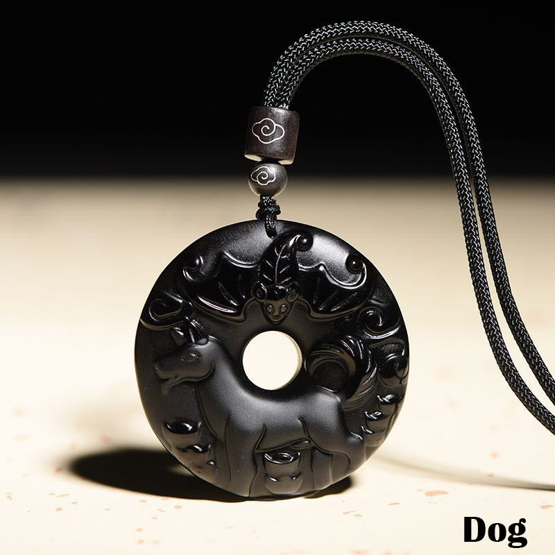Buddha Stones中国の十二支 天然黒曜石平和のお守りチャーム強さ ネックレス ペンダント - 犬 - image 22