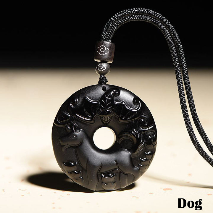 Buddha Stones中国の十二支 天然黒曜石平和のお守りチャーム強さ ネックレス ペンダント - 犬 - image 22