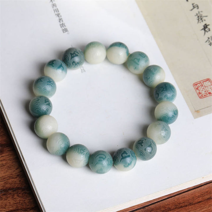 Buddha Stonesの実オーム・マニ・パドメ・フム彫刻 悪霊除け ブレスレット