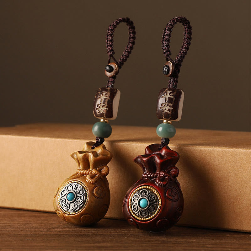 Buddha Stones小葉紫檀緑白檀 マネーバッグオーム・マニ・パドメ・フム回転式保護吊り下げ装飾 - image 28