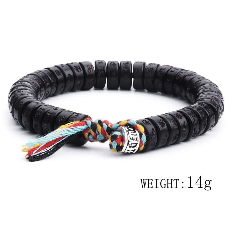 Buddha Stonesチベットココナッツシェルビーズ 彫刻入りオーム・マニ・パドメ・フムマントラ 幸福ブレスレット