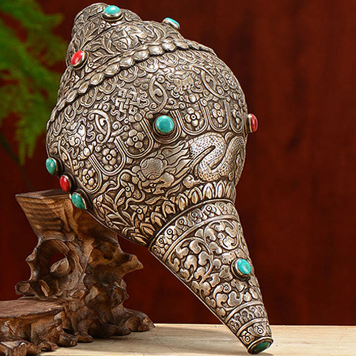 Buddha Stonesチベット 手作り 天然 シャンカ 彫刻 8つの縁起の良いシンボル ほら貝 幸運のホームデコレーション - image 12