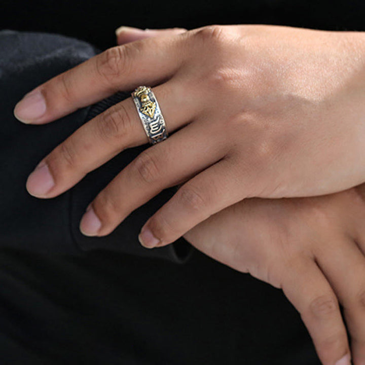 Buddha Stonesチベット 990 スターリングシルバーオーム・マニ・パドメ・フムドルジェ ヴァジュラ 般若心経 彫刻 富の指輪 - image 10