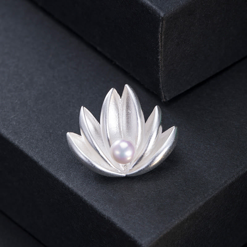 Buddha Stones925スターリングシルバー 蓮の花パール 新たな始まりのブローチ - image 1