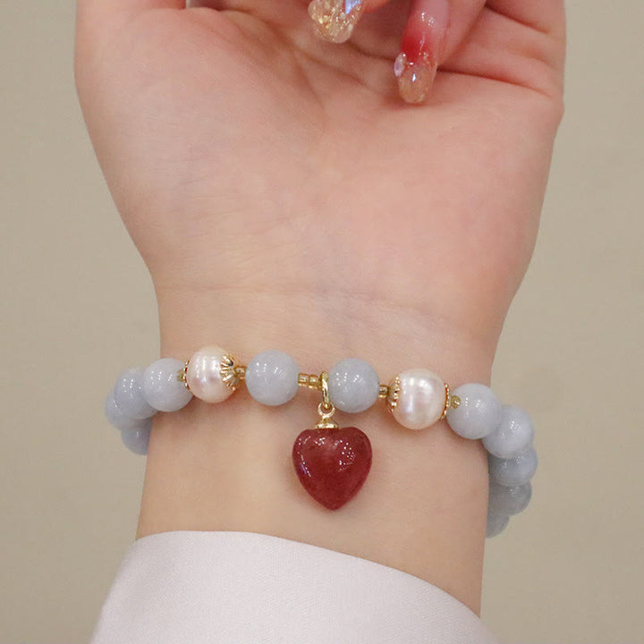 Buddha Stones天然アクアマリン カルセドニー セレニティ ウサギ ひょうたん 猫 チャームブレスレット - image 11