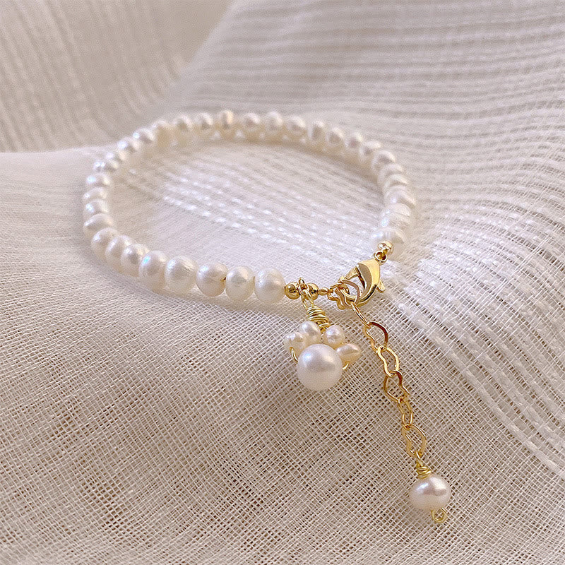 Buddha Stonesパール猫の足跡ヒーリングチェーンブレスレット - image 2