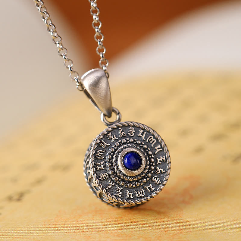 Buddha Stones925 スターリングシルバーオーム・マニ・パドメ・フムラズライト ラピスラズリ ラブピースネックレスペンダント - オーム・マニ・パドメ・フム(ラブ♥フォーカス) - image 0