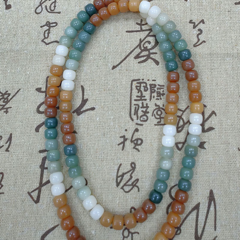 Buddha Stones 108Malaビーズ グラデーション 菩提樹 グリーン ターラ仏 彫刻 平和 ハーモニー ブレスレット
