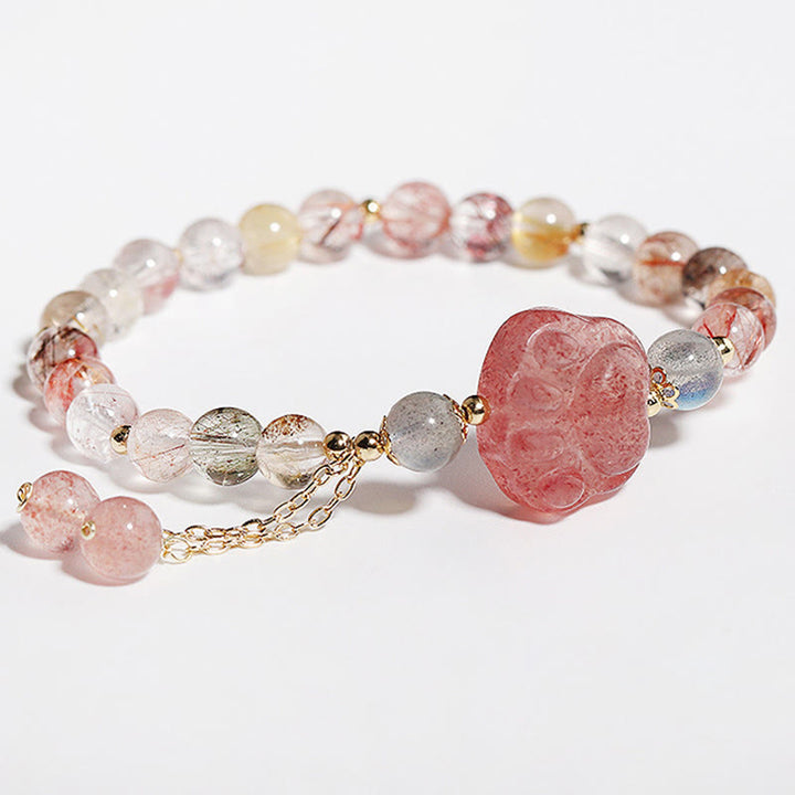 Buddha Stones天然ストロベリークォーツ 猫の爪 カラフル ルチルクォーツ ムーンストーン ラブブレスレット - image 5