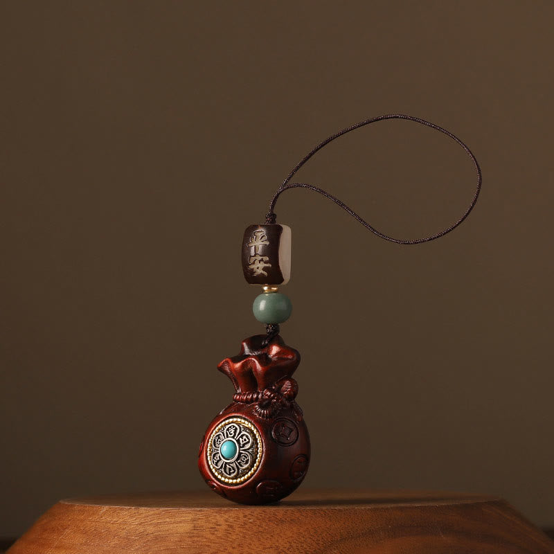 Buddha Stones小葉紫檀緑白檀 マネーバッグオーム・マニ・パドメ・フム回転式保護吊り下げ装飾 - image 11