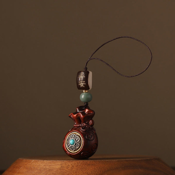 Buddha Stones小葉紫檀緑白檀 マネーバッグオーム・マニ・パドメ・フム回転式保護吊り下げ装飾 - image 11