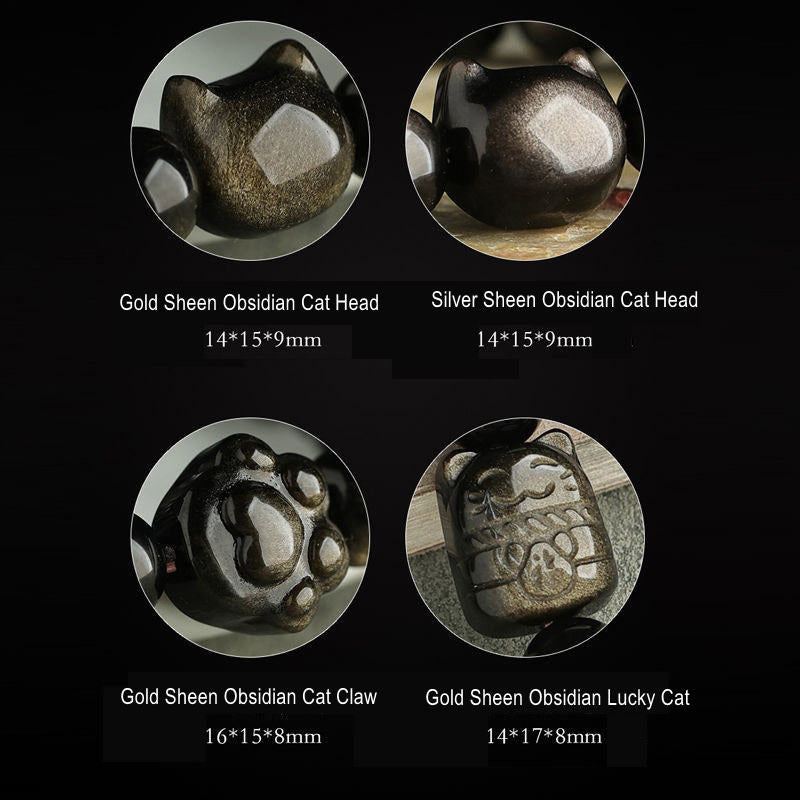 Buddha Stones金色光沢黒曜石 銀色光沢黒曜石 愛らしい足跡 招き猫守護ブレスレット - image 27
